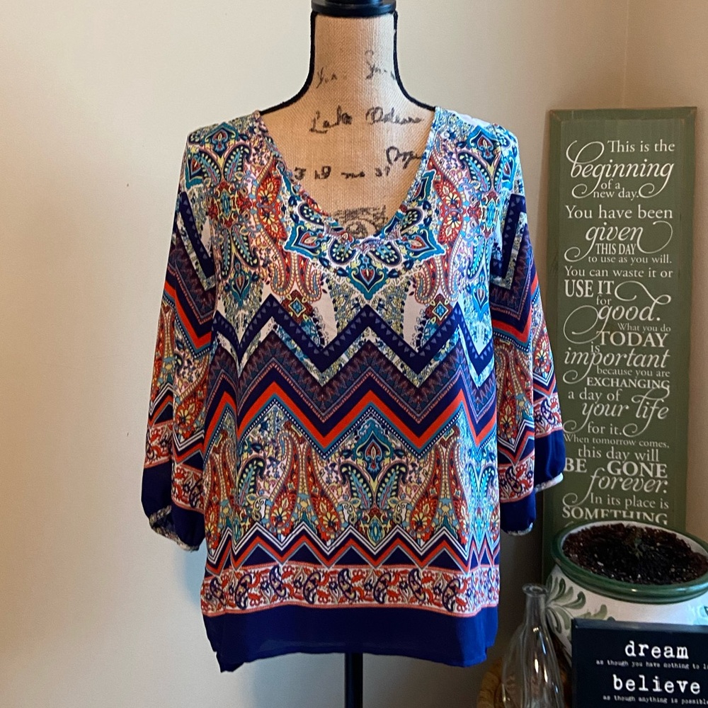 Renee C Multi Patterned and Multi Colored Blouse.